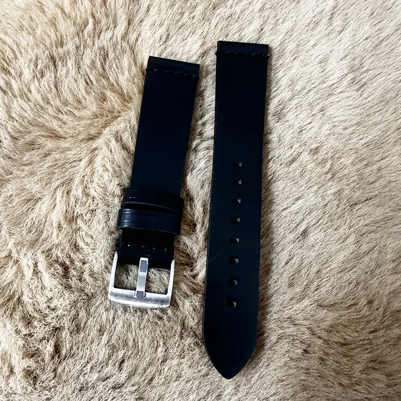 20mm Black Plain Leather Watch Strap – Durable Band